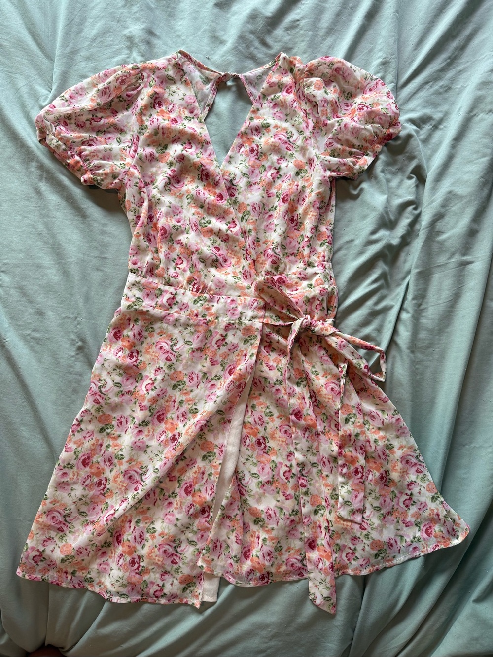 LPA Pink Floral Wrap Mini Dress